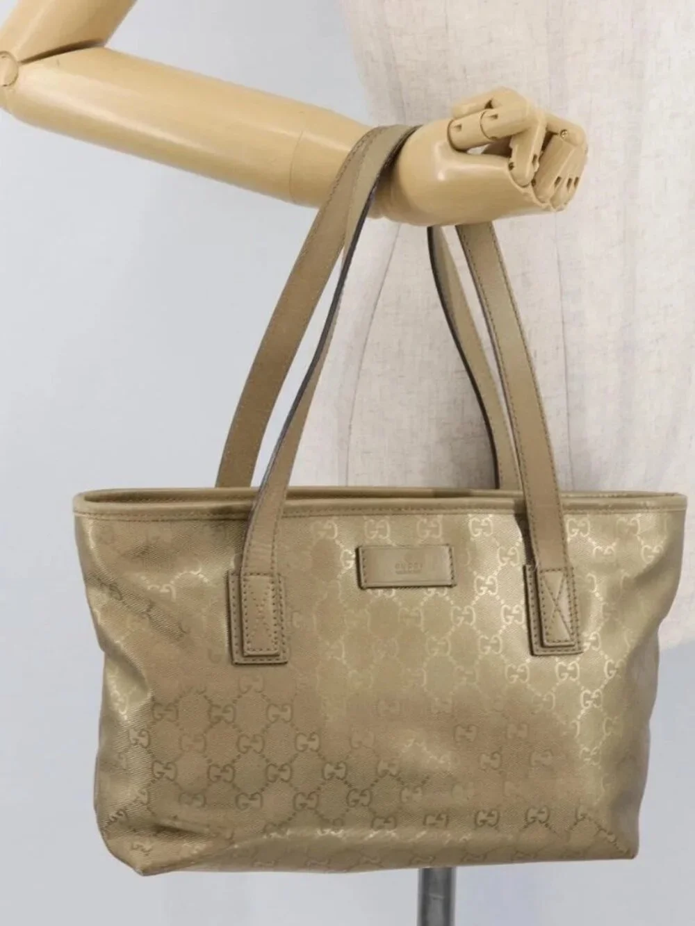 GUCCI GG Implementation Tote Bag PVC Gold 211138 Auth 175419